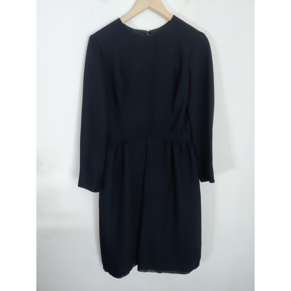 Miss Elliette Vintage Black Long Sleeve Crew Neck Midi Sheath Dress Size 14